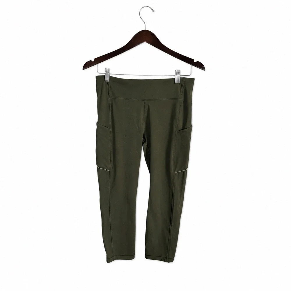 Lululemon Speed Up Crop 21 Dark Olive Green Running Leggings Pockets Size 8 - Picture 2 of 6